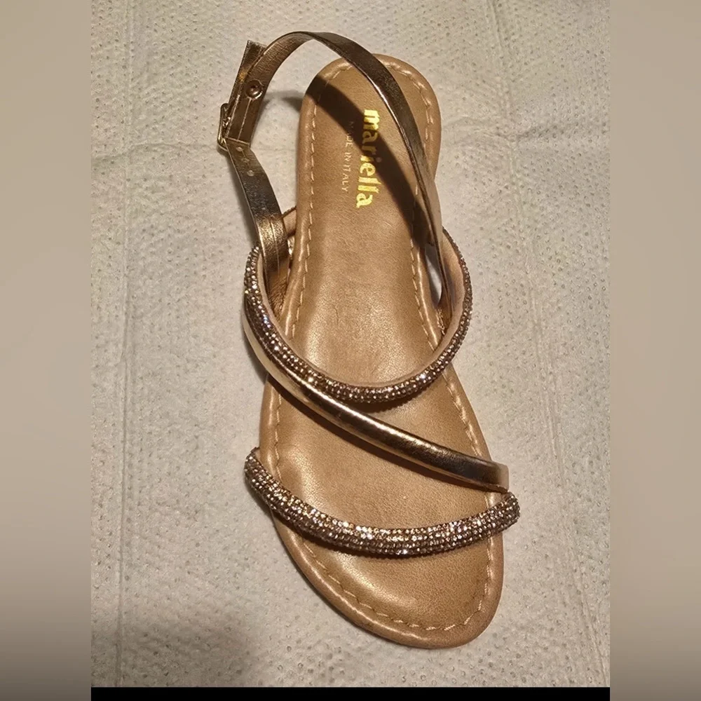 New Elegant Gold Strappy Rhinestone Sandals Girls size 1 made in Italy